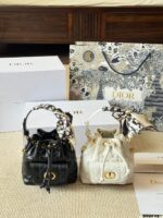Dior Caro Bucket Small Lambskin Bucket Bag With Cannage Pattern, Cd Logo, Drawstring Compartment And Detachable Shoulder Strap - Image 4
