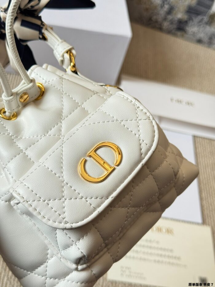 Dior Caro Bucket Small Lambskin Bucket Bag With Cannage Pattern, Cd Logo, Drawstring Compartment And Detachable Shoulder Strap - Image 7