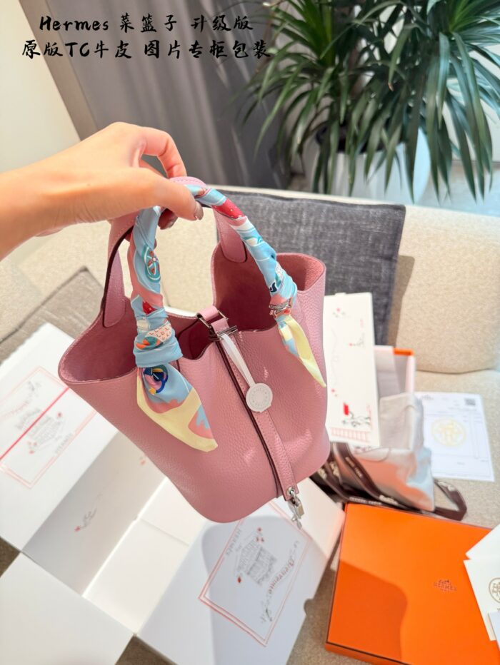 Hermès Shopping Basket Upgrade Edition Premium Tc Leather Thin Edge-Oiled Finish With Distinct Grain Texture Exquisite Lock Design Complete Packaging - Image 4