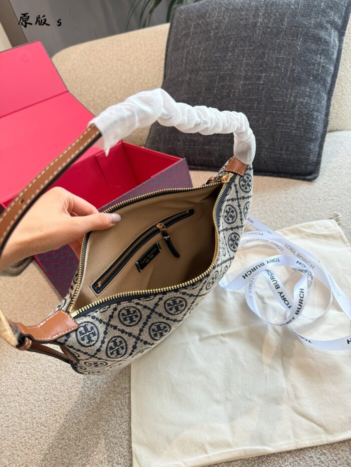 Tory Burch Classic Monogram Underarm Bag With Double T Hardware And Versatile Carrying Options - Image 9
