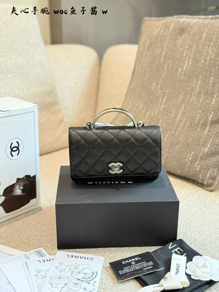 Chanel 25P Black & Silver Handle Woc Vintage-Inspired Opulent Caviar Leather Quilted Bag - Image 1