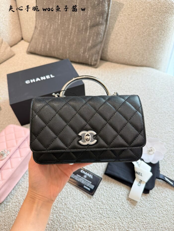 Chanel 25P Black & Silver Handle Woc Vintage-Inspired Opulent Caviar Leather Quilted Bag - Image 2