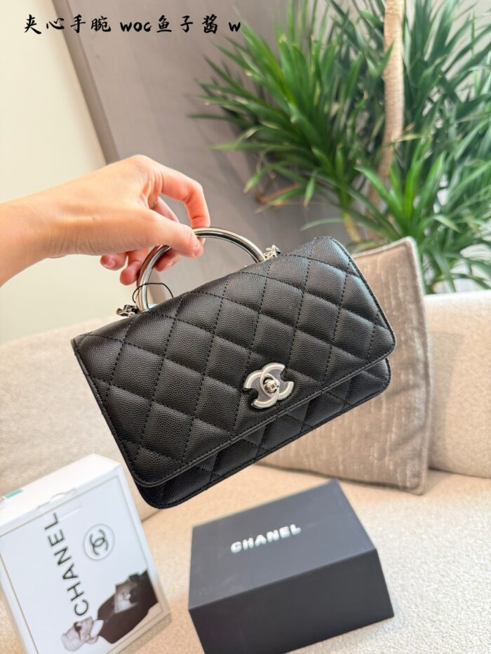 Chanel 25P Black & Silver Handle Woc Vintage-Inspired Opulent Caviar Leather Quilted Bag - Image 3