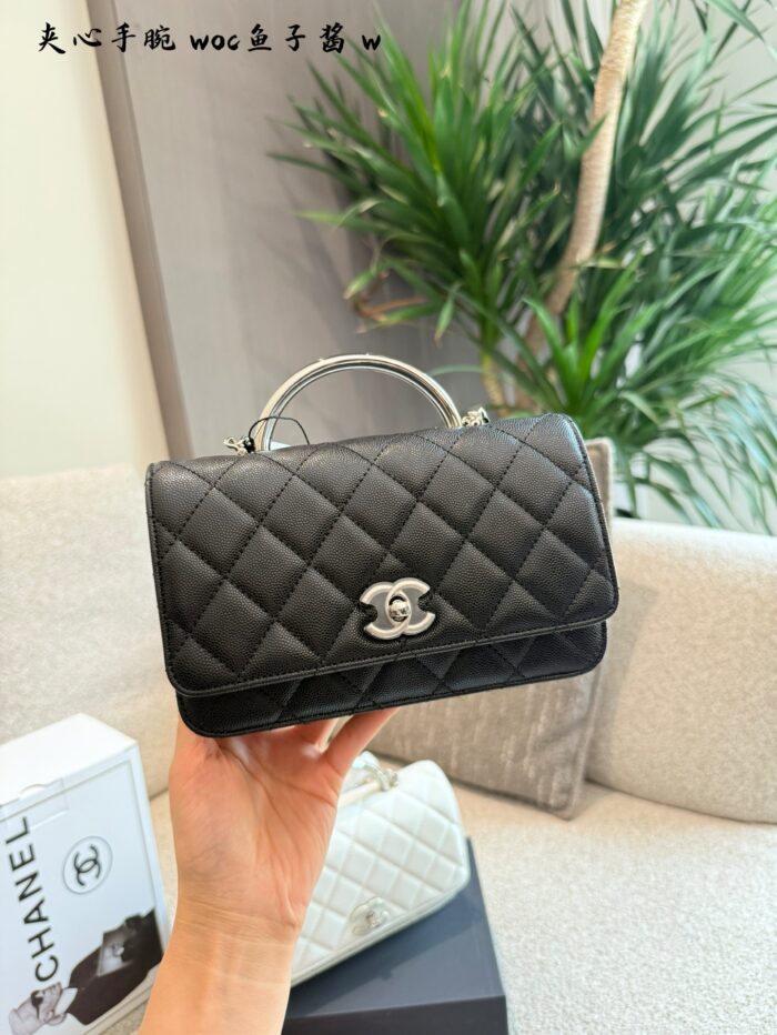 Chanel 25P Black & Silver Handle Woc Vintage-Inspired Opulent Caviar Leather Quilted Bag - Image 7