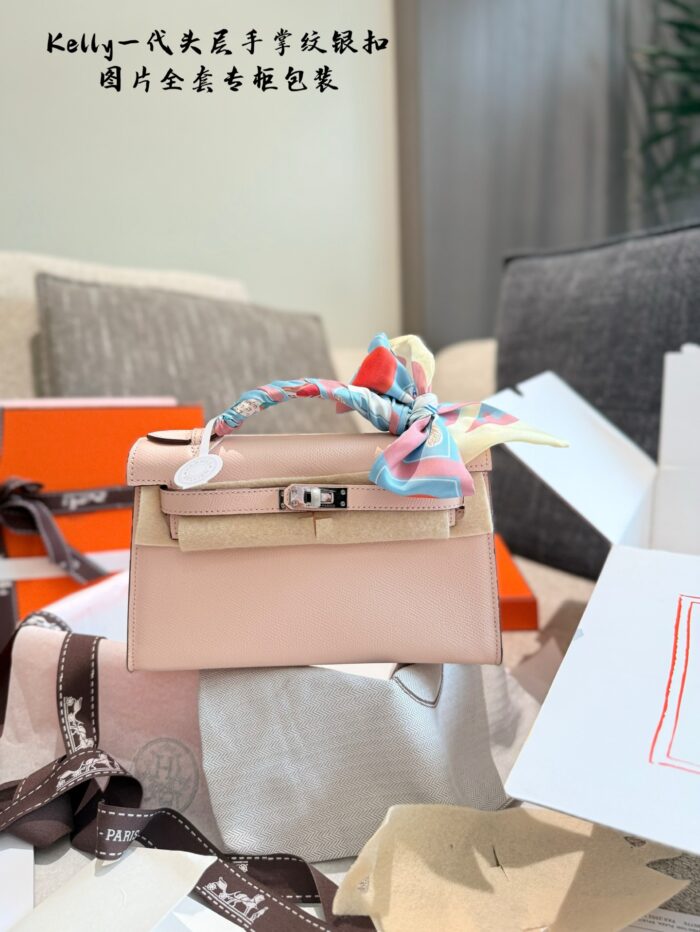 Hermes Mini Kelly - Timeless Elegance With Palm-Print Silver Buckle. Diy Shoulder Strap Option. - Image 8