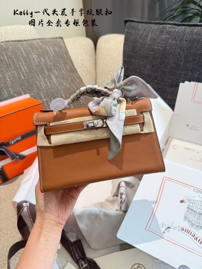 Hermes Mini Kelly - Palm-Print Silver Clasp. Diy Shoulder Strap. Timeless Elegance. - Image 2