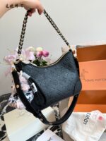 Louis Vuitton 2025 New Black Full-Leather Horn Bag With Leather-Wrapped Chain - Understated And Timeless - Image 8