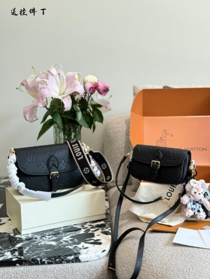 Louis Vuitton Diane Handbag Monogram Empreinte Embossed Leather Baguette Embossing With Charms Removable Shoulder Strap
