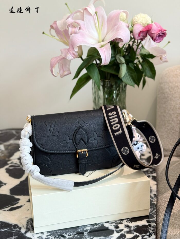 Louis Vuitton Diane Handbag Monogram Empreinte Embossed Leather Baguette Embossing With Charms Removable Shoulder Strap - Image 3