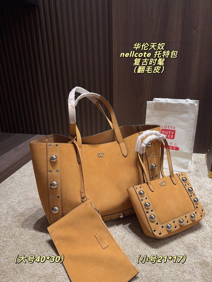 Valentino Nellcote Tote Suede With Spherical Studs And Cut-Out Detailing Handheld Or Shoulder-Carried Includes Detachable Carry Pouch - Image 1