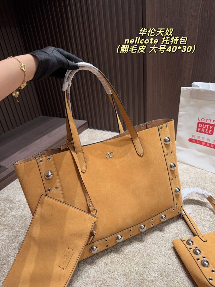 Valentino Nellcote Tote Suede With Spherical Studs And Cut-Out Detailing Handheld Or Shoulder-Carried Includes Detachable Carry Pouch - Image 2