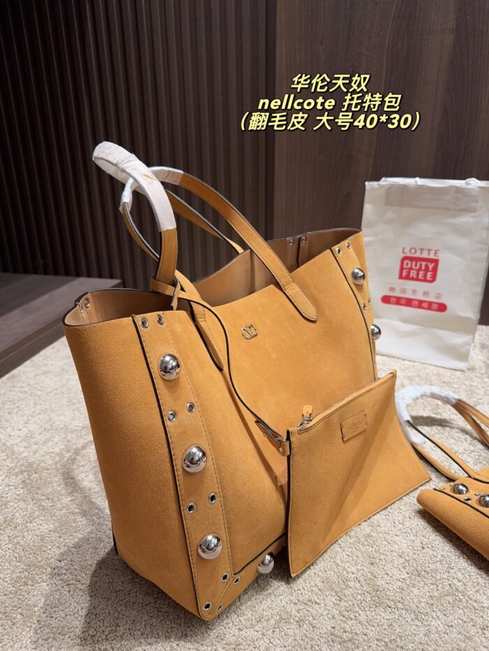 Valentino Nellcote Tote Suede With Spherical Studs And Cut-Out Detailing Handheld Or Shoulder-Carried Includes Detachable Carry Pouch - Image 5
