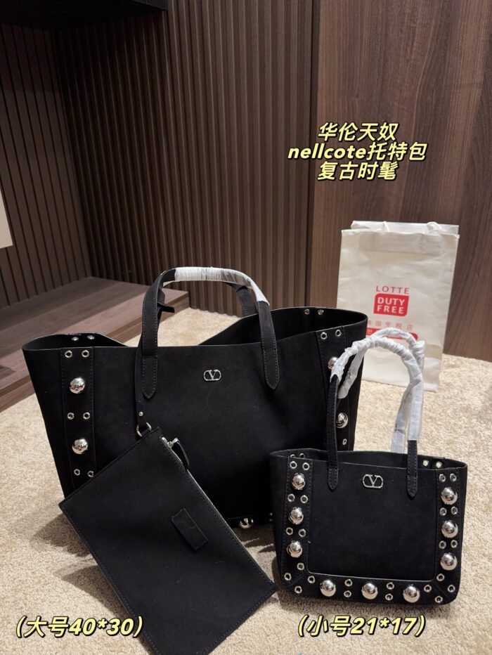 Valentino Nellcote Tote Suede With Spherical Studs And Cut-Out Detailing Handheld Or Shoulder-Carried Includes Detachable Carry Pouch - Image 22