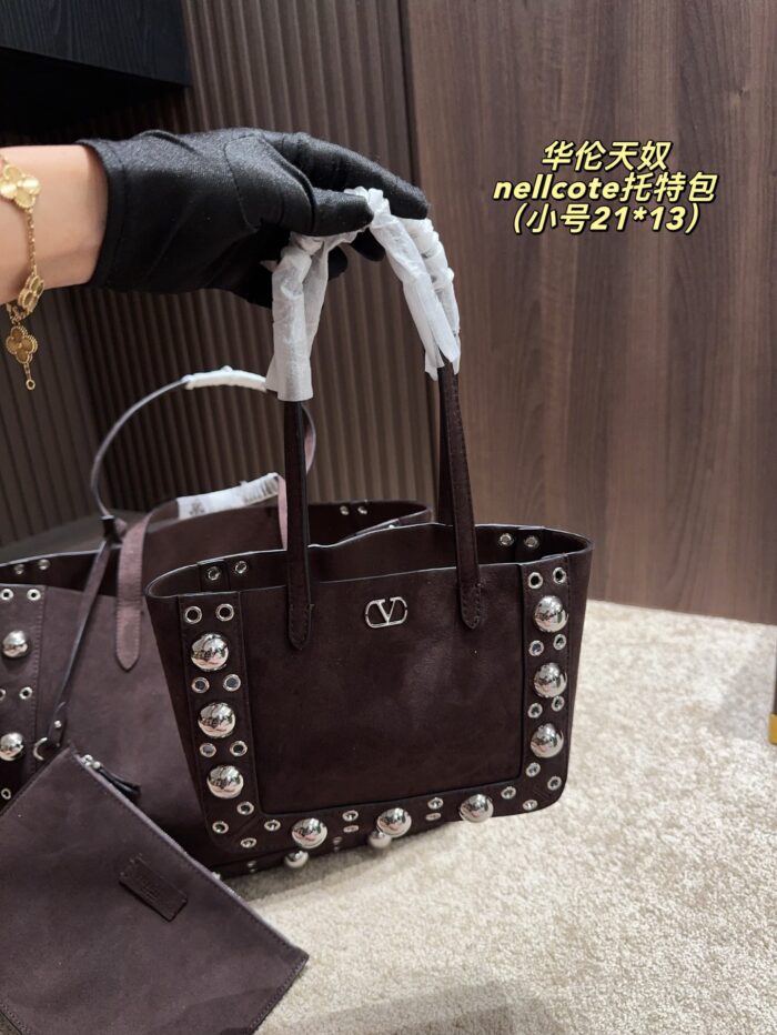 Valentino Nellcote Tote Suede With Spherical Studs And Cut-Out Detailing Handheld Or Shoulder-Carried Includes Detachable Carry Pouch - Image 26