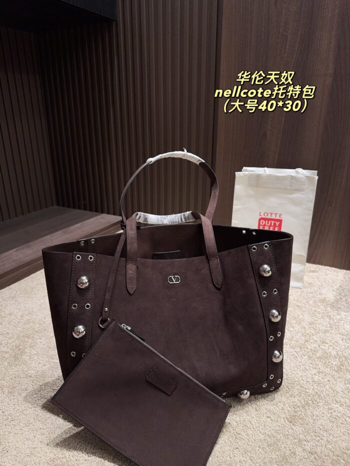 Valentino Nellcote Tote Suede With Spherical Studs And Cut-Out Detailing Handheld Or Shoulder-Carried Includes Detachable Carry Pouch - Image 27