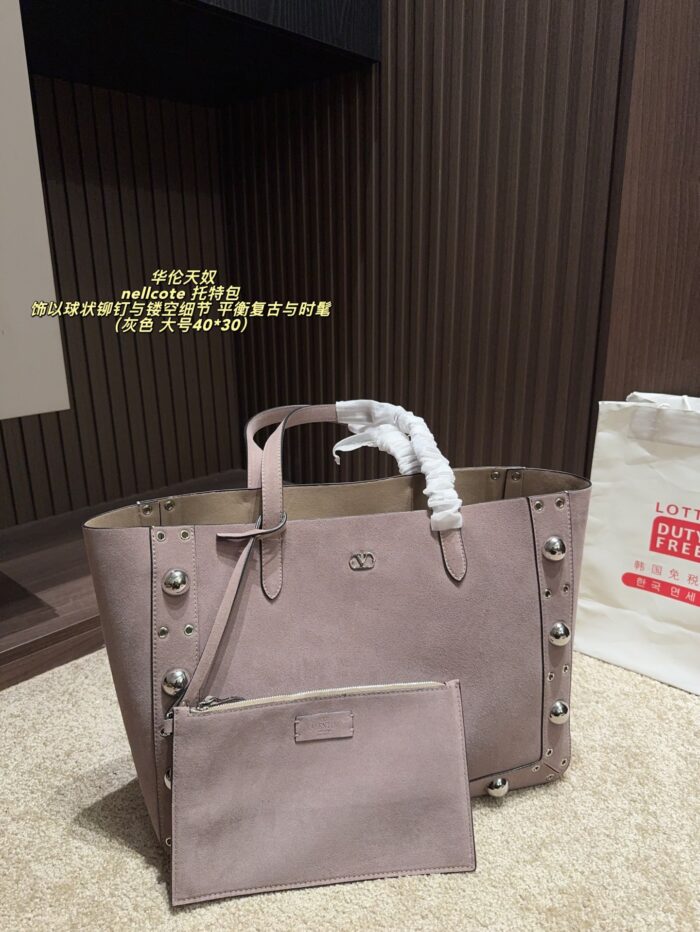Valentino Nellcote Tote Suede With Spherical Studs And Cut-Out Detailing Handheld Or Shoulder-Carried Includes Detachable Carry Pouch - Image 35