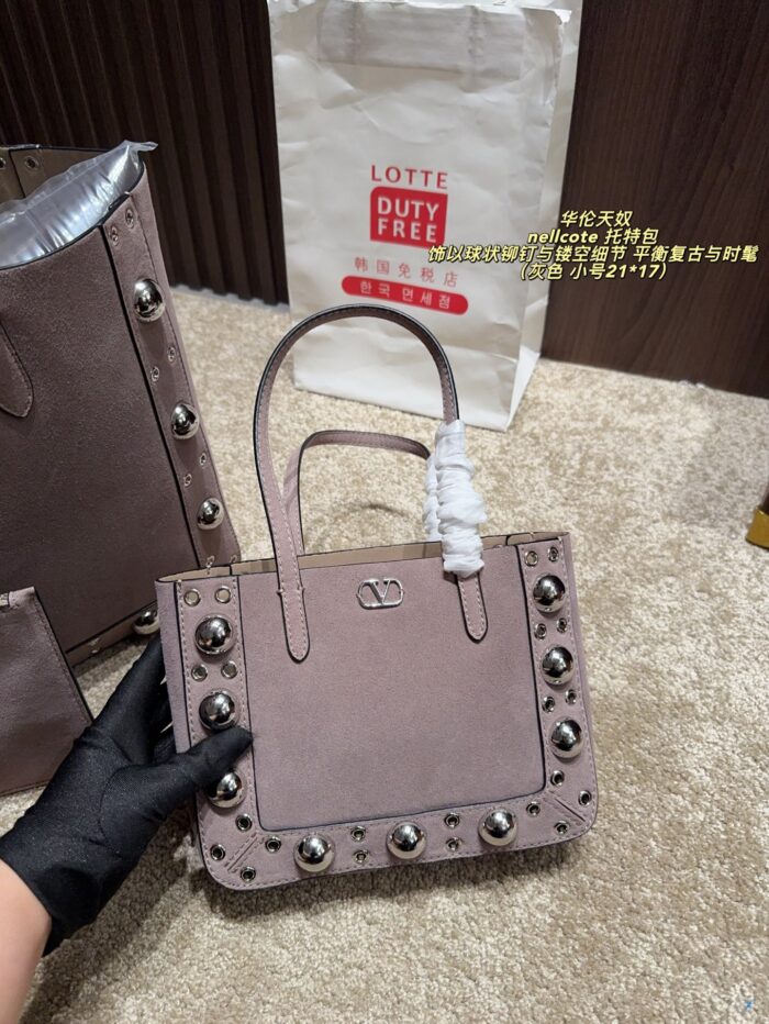 Valentino Nellcote Tote Suede With Spherical Studs And Cut-Out Detailing Handheld Or Shoulder-Carried Includes Detachable Carry Pouch - Image 36