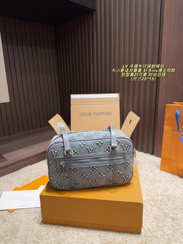 Louis Vuitton Denim Tote Bowling Bag Ins-Influencer Favourite Spring/Summer Versatile - Image 1