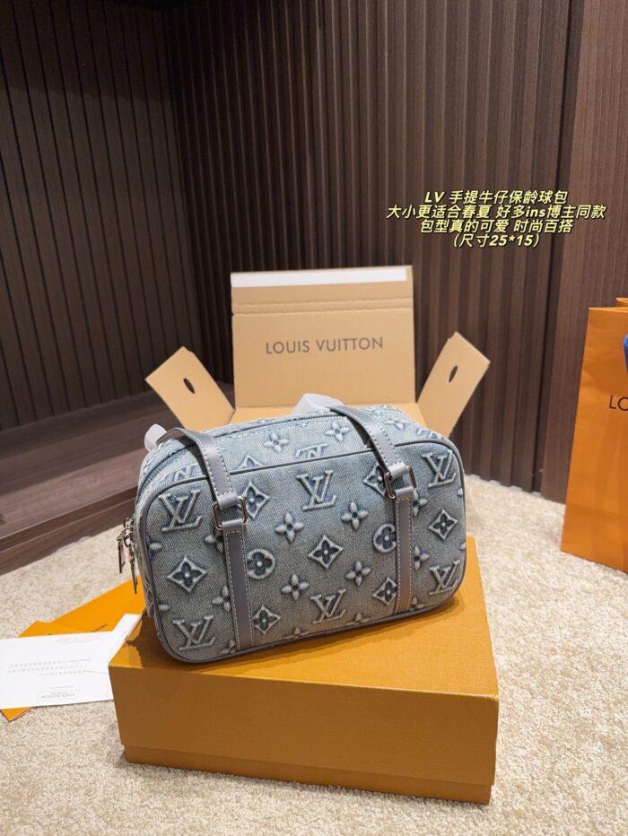 Louis Vuitton Denim Tote Bowling Bag Ins-Influencer Favourite Spring/Summer Versatile - Image 2