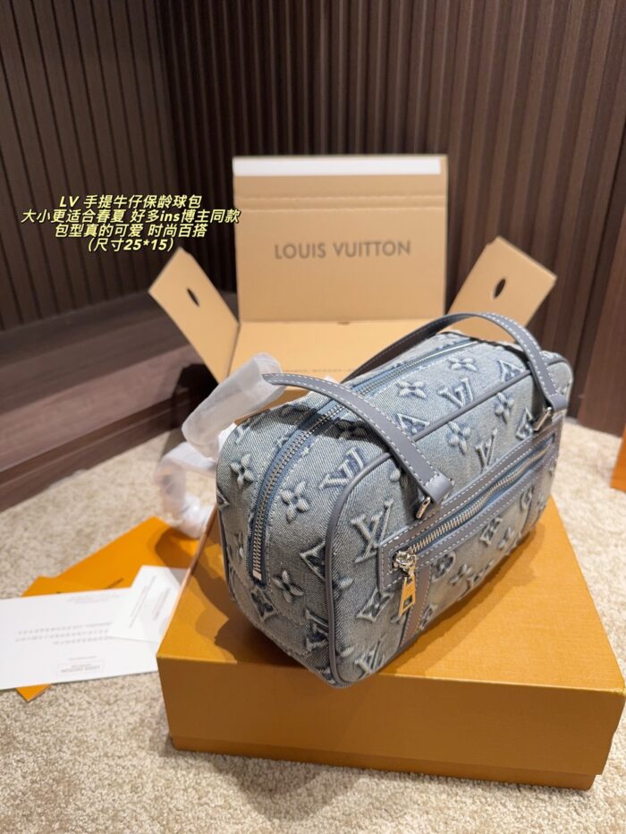 Louis Vuitton Denim Tote Bowling Bag Ins-Influencer Favourite Spring/Summer Versatile - Image 3