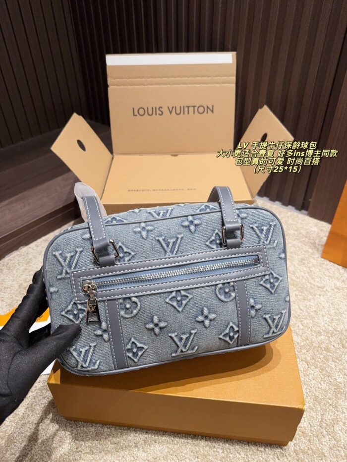 Louis Vuitton Denim Tote Bowling Bag Ins-Influencer Favourite Spring/Summer Versatile - Image 4
