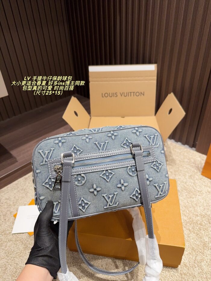 Louis Vuitton Denim Tote Bowling Bag Ins-Influencer Favourite Spring/Summer Versatile - Image 8