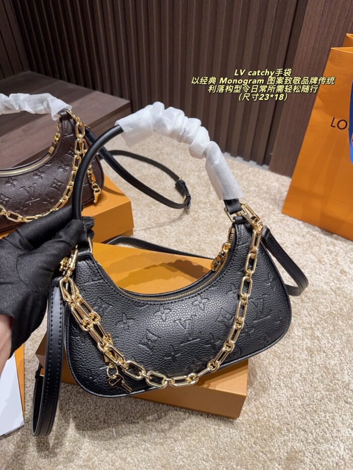 Louis Vuitton Catchy Small Handbag Monogram Canvas Cowhide Leather Trim Detachable Chain Strap - Image 2