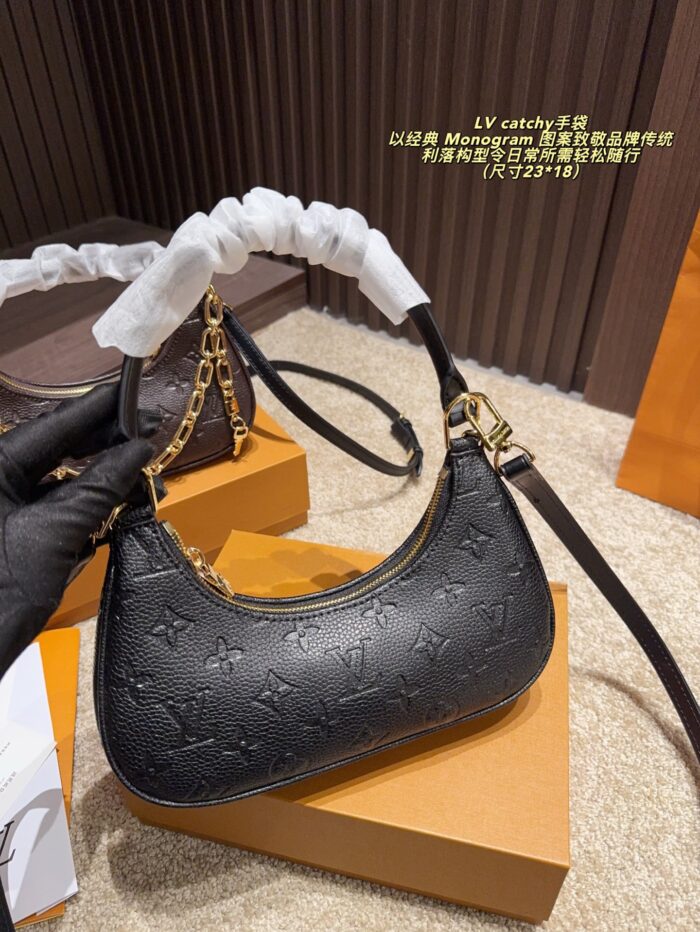 Louis Vuitton Catchy Small Handbag Monogram Canvas Cowhide Leather Trim Detachable Chain Strap - Image 3
