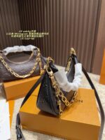 Louis Vuitton Catchy Small Handbag Monogram Canvas Cowhide Leather Trim Detachable Chain Strap - Image 4