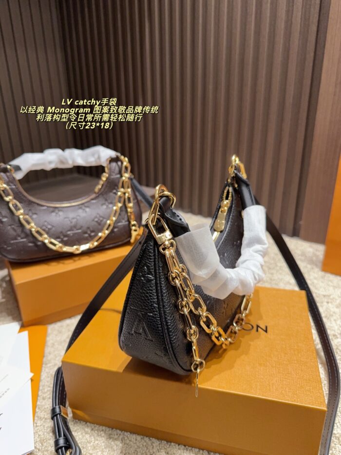 Louis Vuitton Catchy Small Handbag Monogram Canvas Cowhide Leather Trim Detachable Chain Strap - Image 4