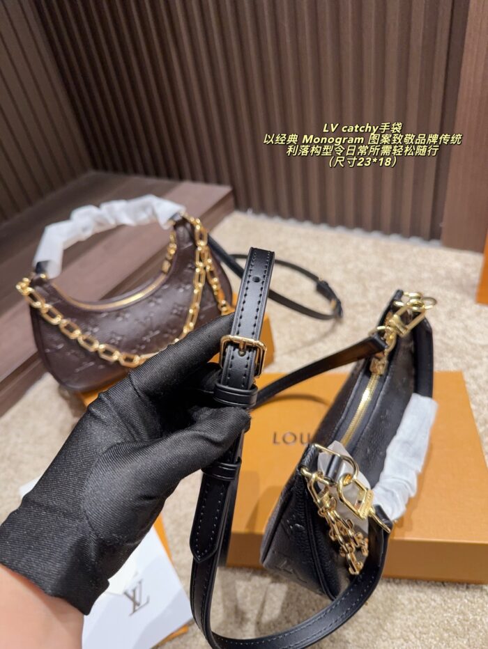 Louis Vuitton Catchy Small Handbag Monogram Canvas Cowhide Leather Trim Detachable Chain Strap - Image 5