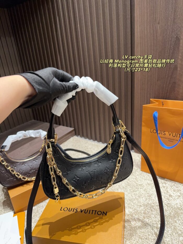 Louis Vuitton Catchy Small Handbag Monogram Canvas Cowhide Leather Trim Detachable Chain Strap - Image 7