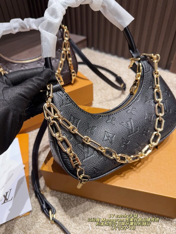Louis Vuitton Catchy Small Handbag Monogram Canvas Cowhide Leather Trim Detachable Chain Strap - Image 8