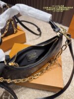 Louis Vuitton Catchy Small Handbag Monogram Canvas Cowhide Leather Trim Detachable Chain Strap - Image 9