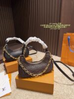 Louis Vuitton Catchy Small Handbag Monogram Canvas Cowhide Leather Trim Detachable Chain Strap - Image 10