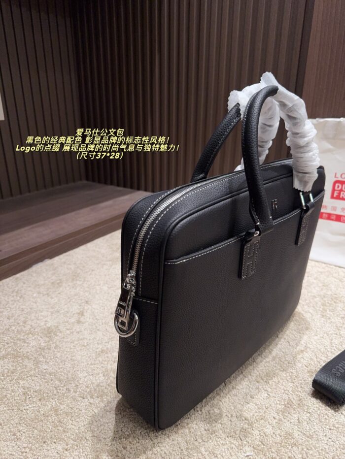 Hermès Briefcase Classic Black Colourway Metal Logo Accents Solid And Dignified - Image 4