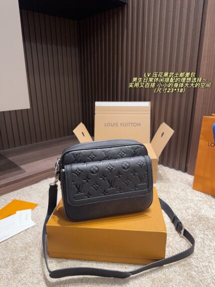 Louis Vuitton Embossed Black Warrior Messenger Bag Practical, Versatile, Hard-Wearing And Scratch-Resistant