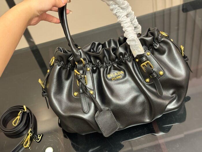 Prada Plié Motorcycle Handbag Lightweight Oiled Leather With Ample Capacity - Image 5
