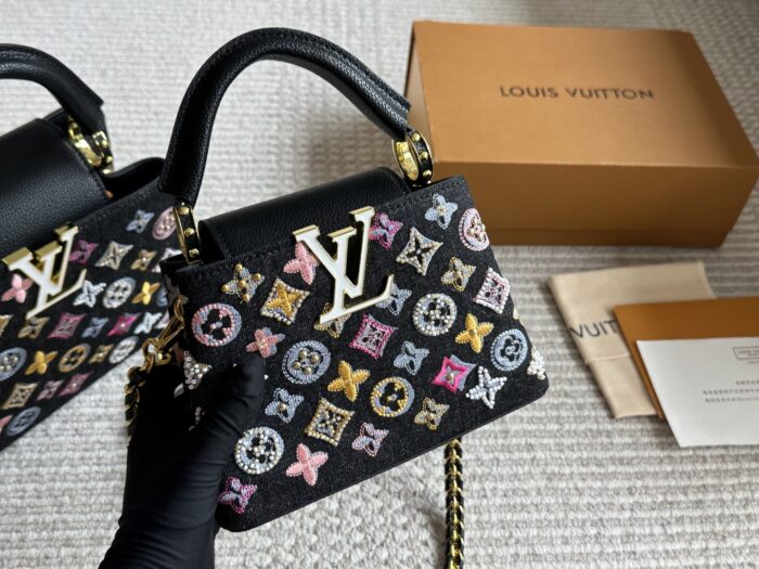 Louis Vuitton Capucines Lady Bag  Gold-Tone Hardware, Monogrammed Large Logo, Extra-Wide Shoulder Strap, Handheld Or Shoulder-Carried. - Image 8