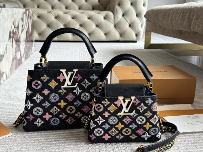 Louis Vuitton Capucines Lady Bag  Gold-Tone Hardware, Monogrammed Large Logo, Extra-Wide Shoulder Strap, Handheld Or Shoulder-Carried. - Image 10
