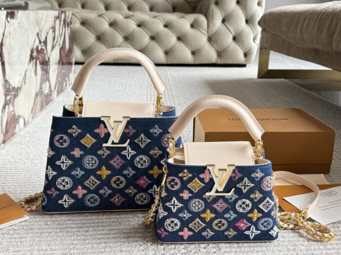 Louis Vuitton Capucines Lady Bag  Gold-Tone Hardware, Monogrammed Large Logo, Extra-Wide Shoulder Strap, Handheld Or Shoulder-Carried. - Image 11