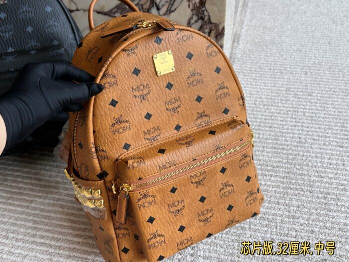 Mcm Classic Backpack Chip Edition Symmetrical Curved Design - Image 4