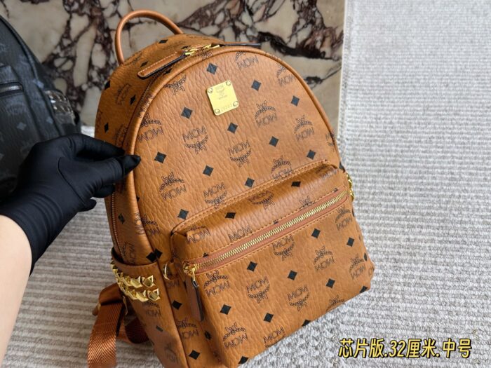 Mcm Classic Backpack Chip Edition Symmetrical Curved Design - Image 8