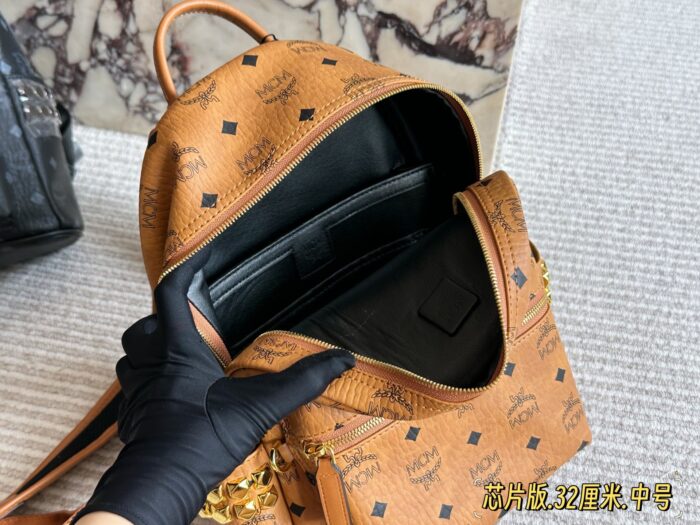 Mcm Classic Backpack Chip Edition Symmetrical Curved Design - Image 9