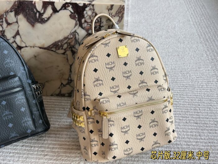 Mcm Classic Backpack Chip Edition Symmetrical Curved Design - Image 13