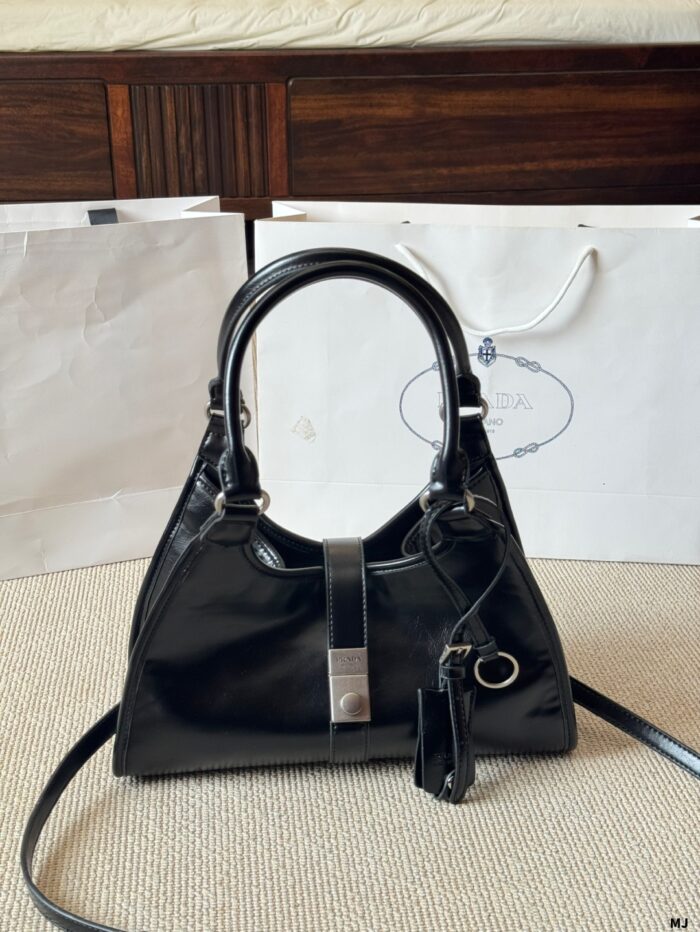 Prada Sound Bags Underarm Bag | Silver Hardware, Distressed Leather, Generous Capacity - Image 2