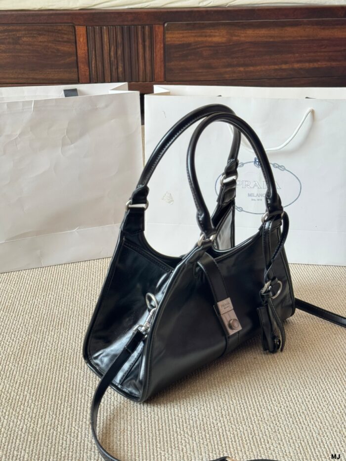 Prada Sound Bags Underarm Bag | Silver Hardware, Distressed Leather, Generous Capacity - Image 8