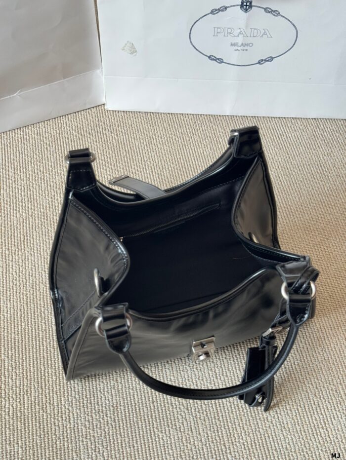 Prada Sound Bags Underarm Bag | Silver Hardware, Distressed Leather, Generous Capacity - Image 9