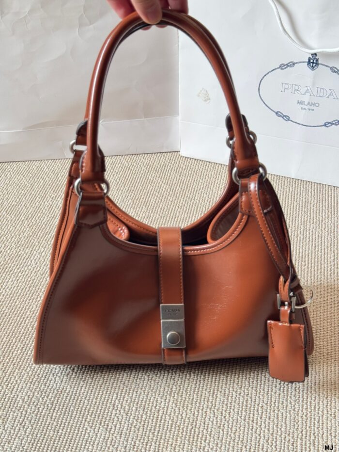 Prada Sound Bags Underarm Bag | Silver Hardware, Distressed Leather, Generous Capacity - Image 11