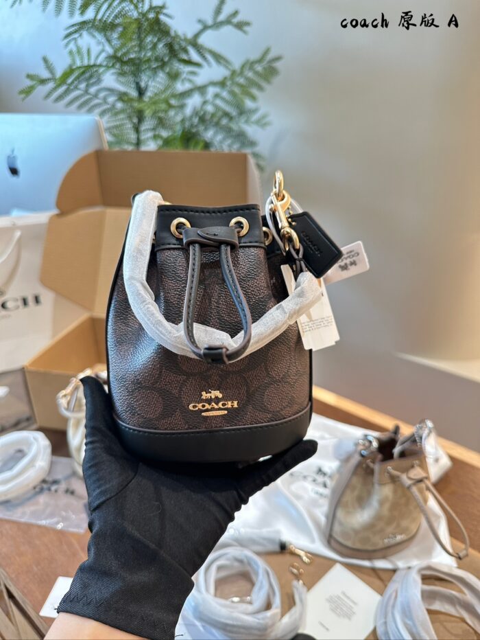 Coach Dempsey Mini Bucket Bag With Wide Shoulder Strap, Handle & Crossbody Option, Drawstring Closure - Image 3